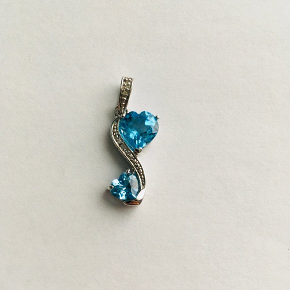 Blue topaz double heart pendant - Picture 1 of 2